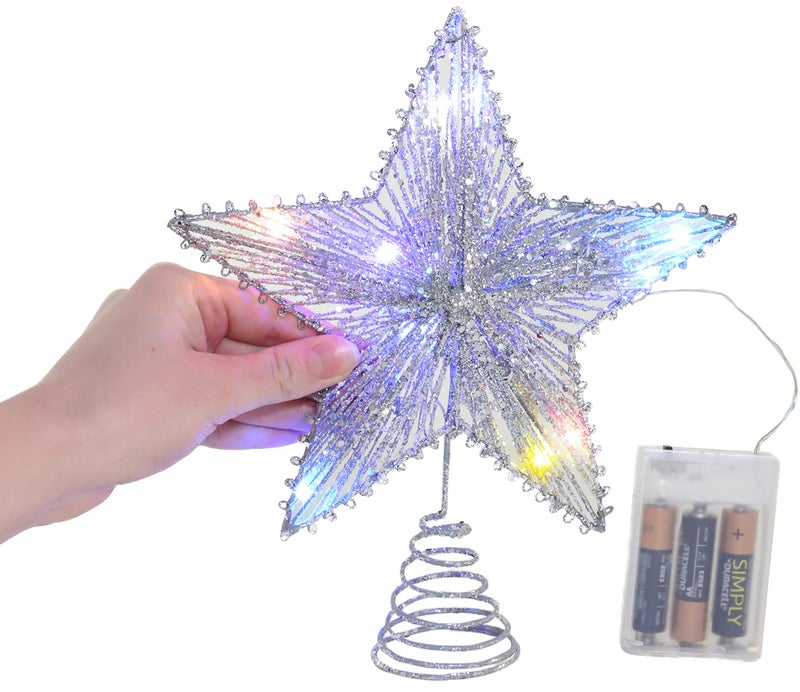 Christmas ConceptsÂ® 250mm (10") Springy Star with LED Lights - Christmas Tree Top Star/Christmas Decoration (Silver) - Image 2